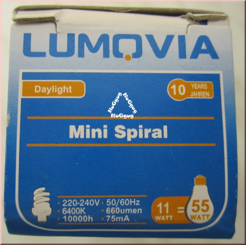 Energiesparlampe Lumovia Daylight Mini Spiral, 11 Watt, G9, 6400K