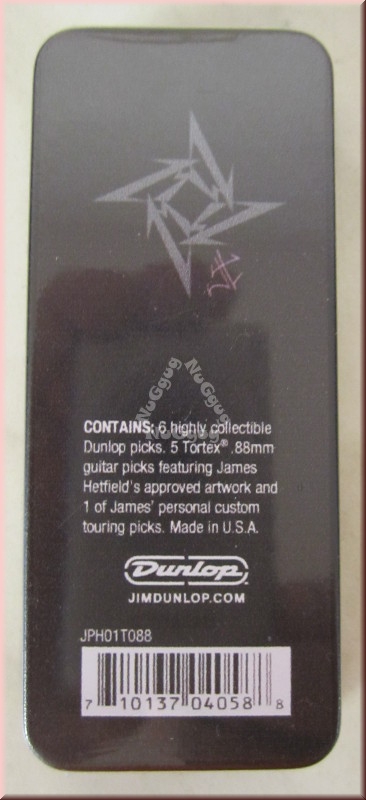 Guitar Picks, Plektren, Dunlop JPH01T088 James Hetfield's approved artwork, Dose mit 6 Stück, 0.88 mm