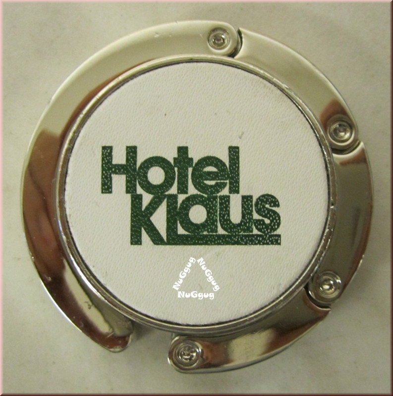 Taschenhalter für den Tisch mit Werbelogo "Hotel Klaus"