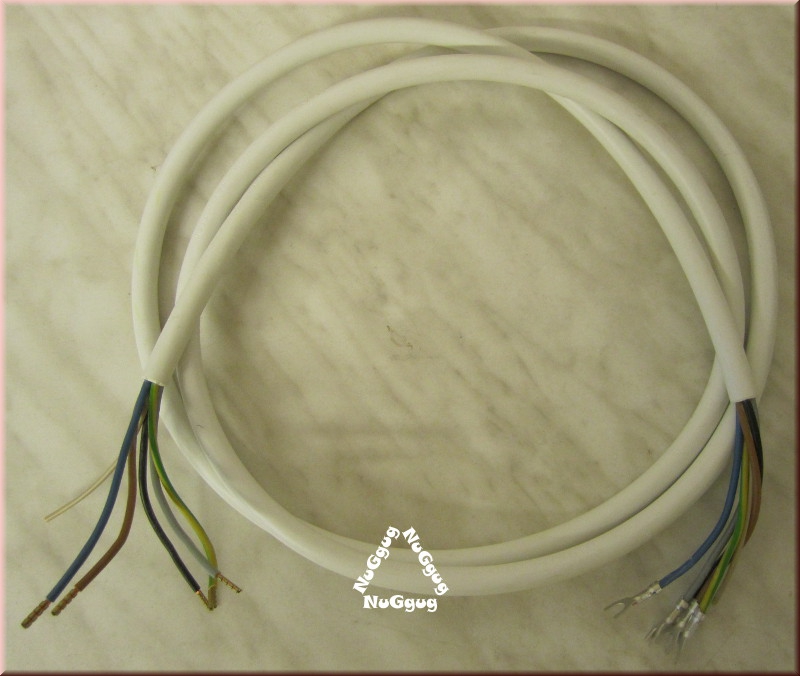Herdanschlußleitung aus H05 VV-F 5G 1,5qmm, weiß, 2,0 Meter, mit Adernhülsen/Gabelkabelschuh, Artikel 352000