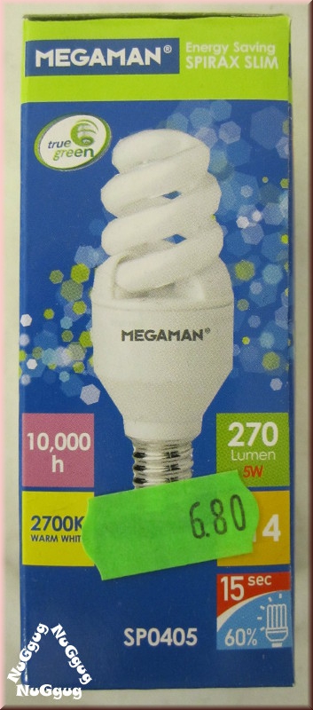 Megaman Spirax Slim, 5W, E14, 2700K warm white, Art.-Nr. MM29002, lange Lebensdauer 10.000 Std.
