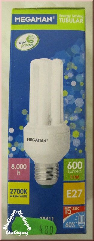 Megaman Tubular, 11W, E27, 2700K warm white, Art.-Nr. MM53212, Lebensdauer 8.000 Std.