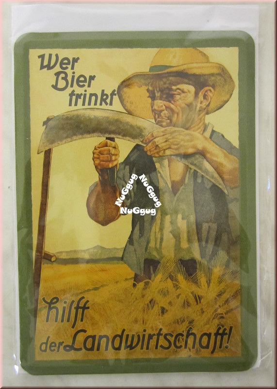 Blechschild "Wer Bier trinkt hilft der Landschaft!", Blechpostkarte, 10 x 14,5 cm