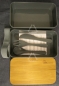 Preview: Doppeldecker Brotbox mit Bambusdeckel und Besteck, dunkelgrau, Brotdose, Lunchbox