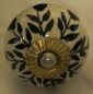 Preview: Möbelknopf "Blume" Keramik beige/schwarz