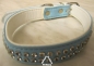 Preview: Hundehalsband Leder, türkis, mit Strass