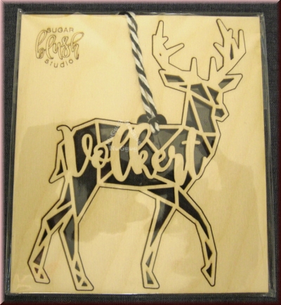 Deko Anhänger Hirsch mit Namen, "Volkert", Holz