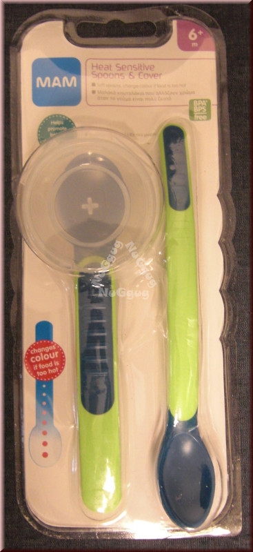 Besteck-​Set MAM Heat Sensitive Spoons & Cover green, Löffel Set grün