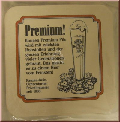 Untersetzer "Kauzen Bräu", aus Pappe, 40 Stück, 4 Motive, Bierdeckel