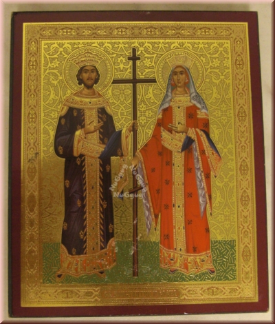 Deko-​Bild "Der heilige Konstantin und Helene", Druck aufgeklebt auf MDF-​Platte, 12 x 10 cm, Ikone
