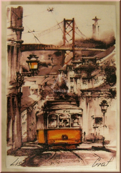 Deko-​Bild "Lissabon Straßenbahn", hohwertiger Posterdruck auf Keilrahmen, 10 x 15 cm