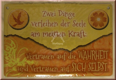 Blechschild "Zwei Dinge verleihen...", Blechpostkarte 10 x 15 cm, von Albatros