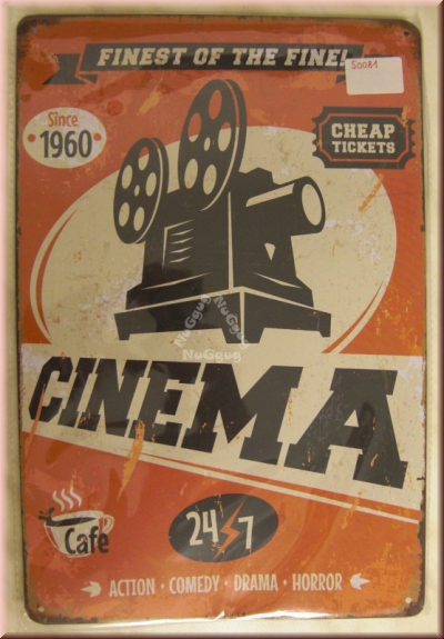 Blechschild "Cinema" 20 x 30 cm, Vintage