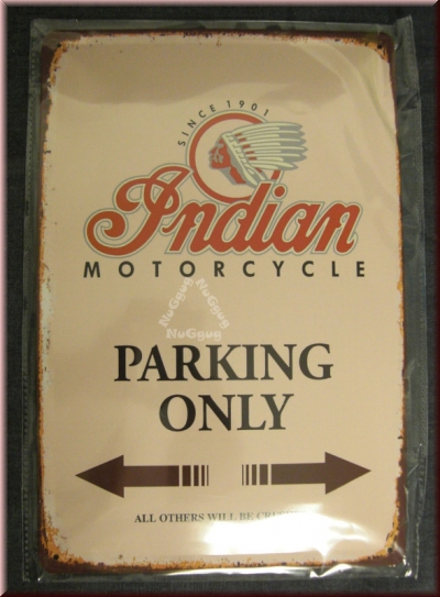 Blechschild "Indian Motorcycle Parking Only" 20 x 30 cm, selten