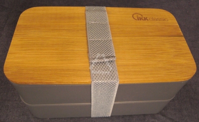 Doppeldecker Brotbox mit Bambusdeckel und Besteck, dunkelgrau, Brotdose, Lunchbox