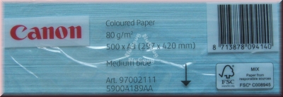 Kopierpapier A3 Canon Coloured, mittelblau, 80 g/m², 500 Blatt, Druckerpapier
