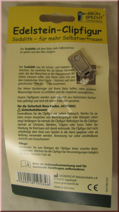Edelstein-Clipfigur Sodalith, Clipfigur aus Holz mit Edelstein von Grünspecht