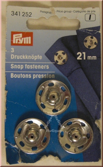 Annähdruckknöpfe silber 21 mm, Prym 341252, 3 Stück