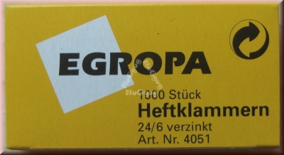 Heftklammern verzinkt 24/6, 1000 Stück von Egropa, Artikelnummer 4051
