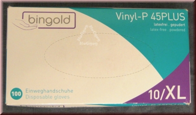 bingold Einweghandschuhe Vinyl-​P 45Plus, Größe 10/XL, gepudert, latexfrei, 100 Stück