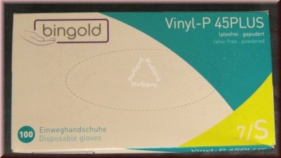 bingold Einweghandschuhe Vinyl-P 45Plus, Größe 7/S, gepudert, latexfrei, 100 Stück