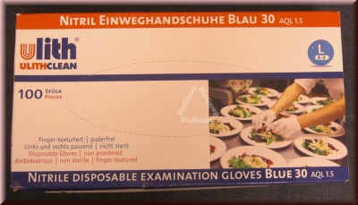 ulith Nitril Einweghandschuhe Blau 30, Größe M, puderfrei, Finger-texturiert