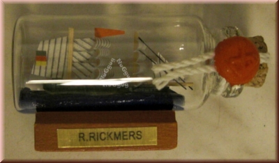 Flaschenschiff "R.Rickmers" auf Holzsockel, mini, Buddelschiff