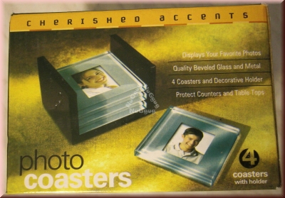 Foto-Untersetzer aus Glas, glass photo coasters, 4 Stück, von Schneider