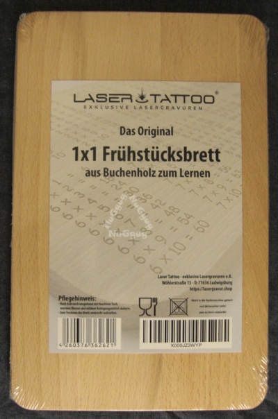 Frühstücksbrett "1x1", aus Holz, von Laser Tattoo