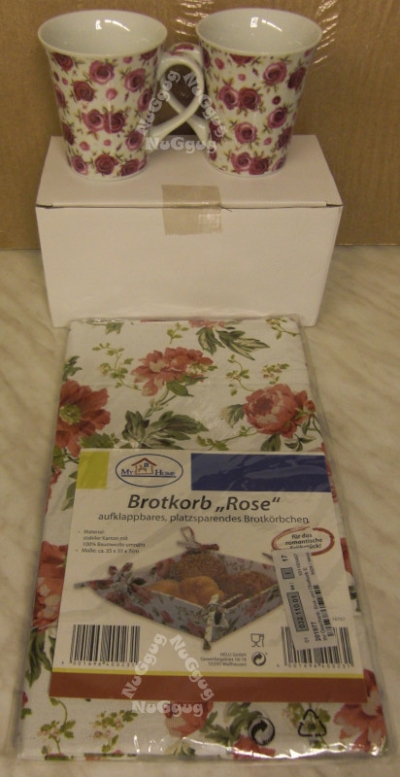 Frühstücksset "Rose", 4 Stück Kaffeepot + 1 aufklappbares Brotkörbchen, Kaffeetasse