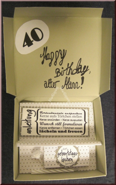 Geburtstagskerze zum 40sten Geburtstag "Der Geburtstagskuchen Bausatz", Kerzenset in der Geschenkbox