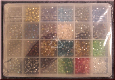 Facettierte Glasperlen in der Kunststoffbox, 1200 Stück, bunt