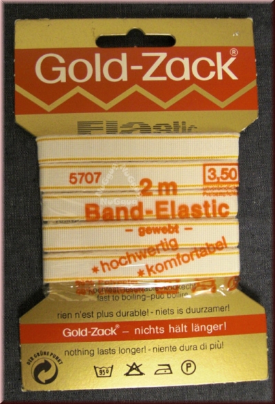 Gold-Zack Band-​Elastic gewebt, Gummilitze, 10 mm, 2 m, Artikelnummer 5707