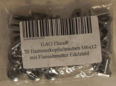 Hammerkopfschrauben M6 x 12 mit Flanschmutter, 20 Stück, Edelstahl