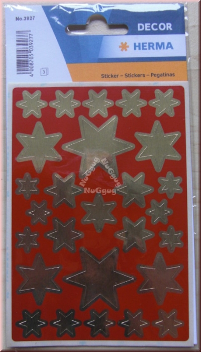 Weihnachtaufkleber Sterne, gold, Herma 3927, 3 Bogen