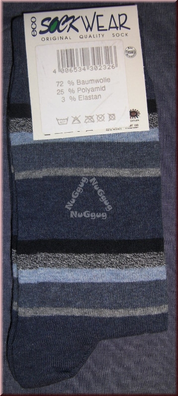 Socken eco sock wear, blau/schwarz/grau gestreift, Größe 43-46