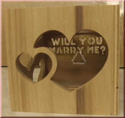 Hochzeitswürfel "WILL YOU MARRY ME?", Holz, Teelichthalter