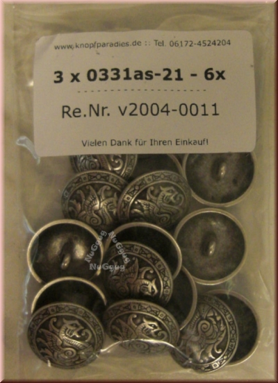 Knöpfe aus Metall, altsilber, rund, mit Drachen-​Motiv, 18 Stück