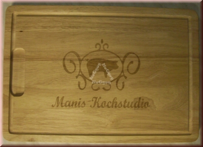 Hackbrett "Manis Kochstudio" mit Saftrille, 410 x 285 x 18 mm, Tranchierbrett, Schneidebrett, Servierbrett, Küchenbrett