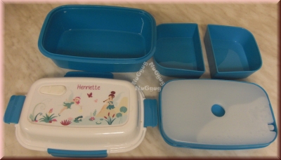 Brotbox mit Namen "Henriette", blau/weiß, mit Kühlakku, Brotdose, Lunchbox, von Petit Fernand