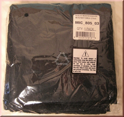 Monster Edgeless Microfasertuch, 3er-Pack, 40 x 40 cm, schwarz