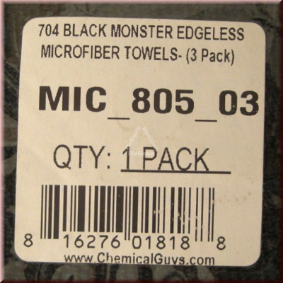 Monster Edgeless Microfasertuch, 3er-Pack, 40 x 40 cm, schwarz