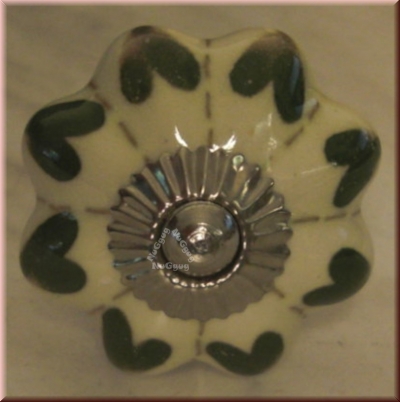 Möbelknopf "Herz" Keramik beige/grün