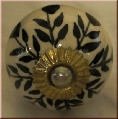 Möbelknopf "Blume" Keramik beige/schwarz