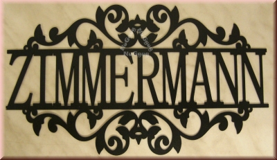 Namens Monogramm "Zimmermann", Namensschild, Türschild personalisiert, Schwarz, Metall, 31 x 17,5 cm