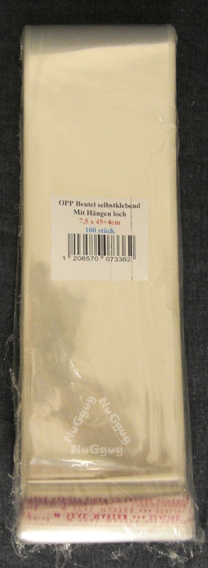 OPP Polybeutel selbstklebend, 100 Stück, 7,5 x 45+4 cm, Cellophantüten, transparent