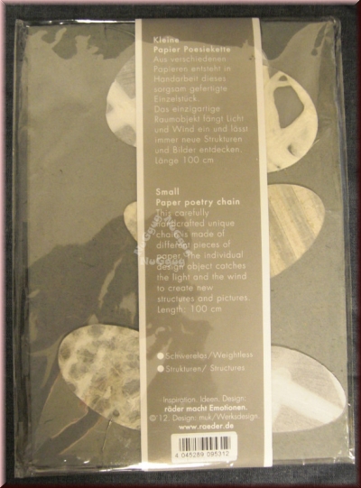 Hängedeko "Kleine Papier Poesiekette", 100 cm, grau, von Räder
