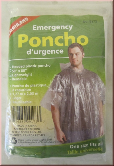 Regenmantel für Erwachsene, weiß/transparent, Poncho, 1,27 x 2,03 m