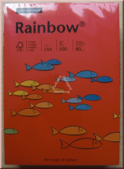 Kopierpapier A4 Rainbow Coloured Paper, intensiv rot, 80 g/m², 500 Blatt, Druckerpapier