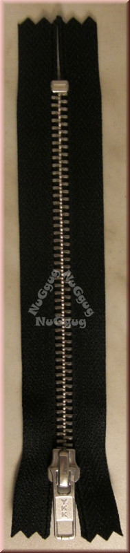 Reißverschluß YKK, silber mit schwarzem Stoff, 14 cm